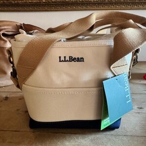 L.L.Bean Canvas Crossbody Bag in Cream, Navy & Tan